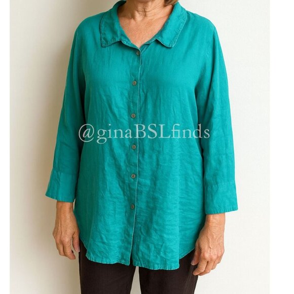 Comfy USA Plus Size 3X 100% Linen Blue Tunic Jacket top Lagenlook - Picture 1 of 8